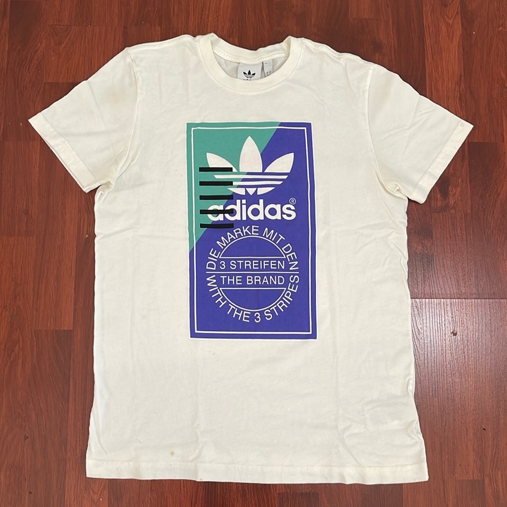 Men’s Adidas Box Logo Cotton T-Shirt White Three Stripes German Slogan